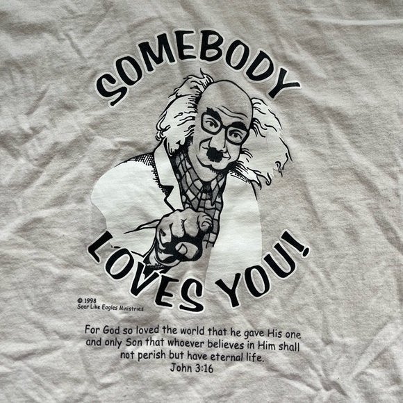 Vintage Albert Einstein T-Shirt / God Loves You / Large / 1998 - Picture 2 of 6